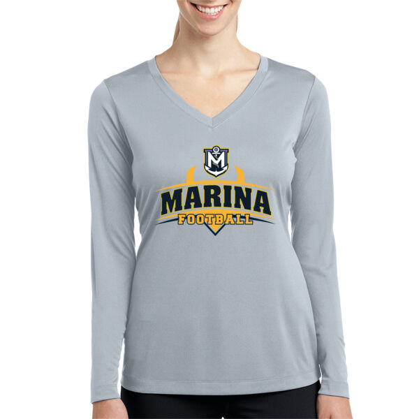 Marina Football - Grey Ladies Long Sleeve PosiCharge Competitor V Neck Tee Thumbnail