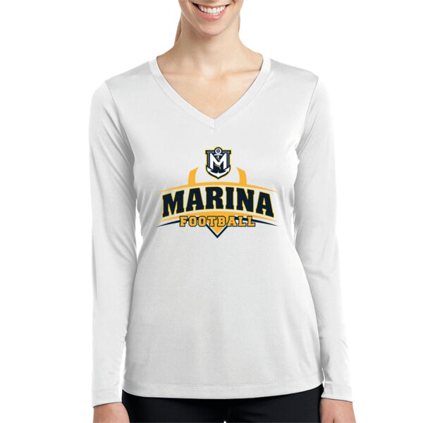 Marina Football - White Ladies Long Sleeve PosiCharge Competitor V Neck Tee Thumbnail